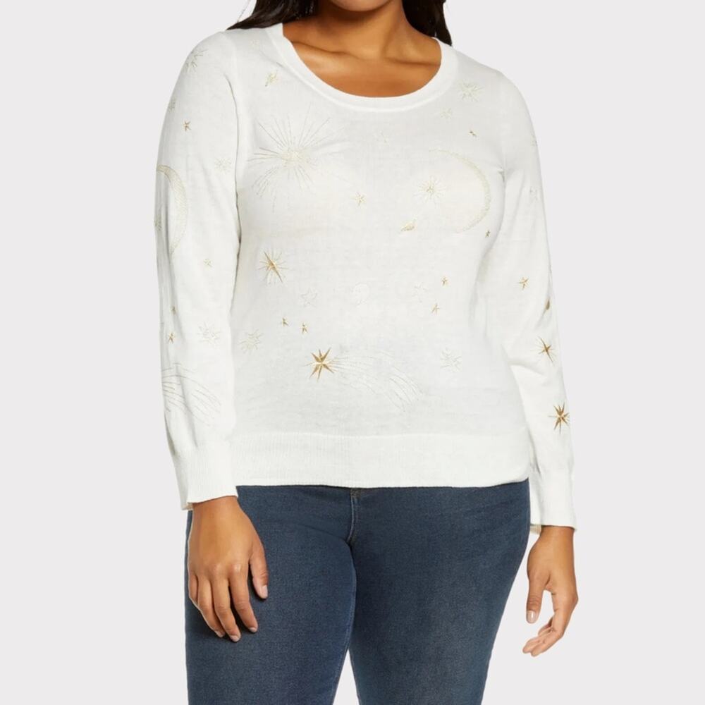 Chaser NWT Plus Size 2X White Astrology Sweater